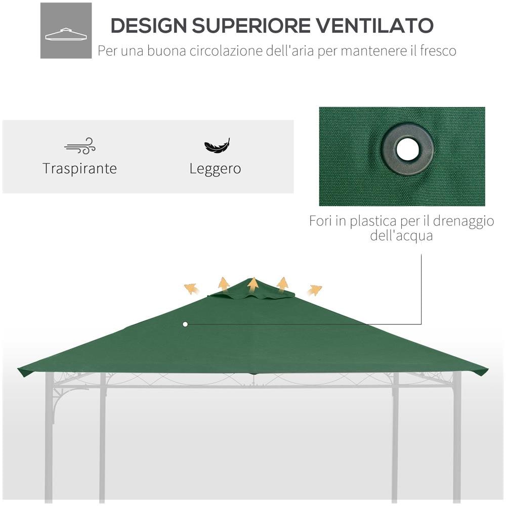 Tetto di Ricambio per Gazebo da Giardino 3x3m in Poliestere, Verde - Foto 6