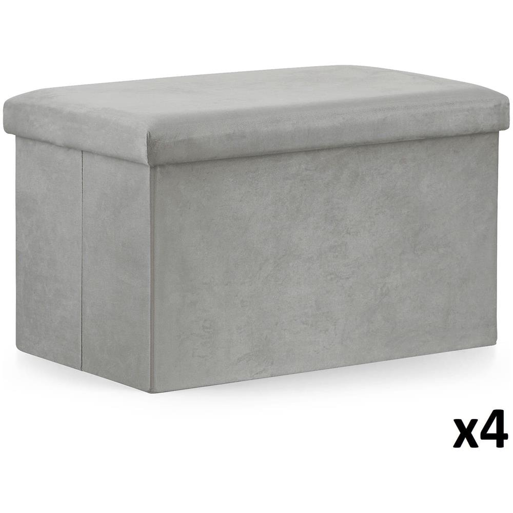 Pouf pieghevole VALORA XL con contenitore - Grigio velluto x 4 - Foto 1