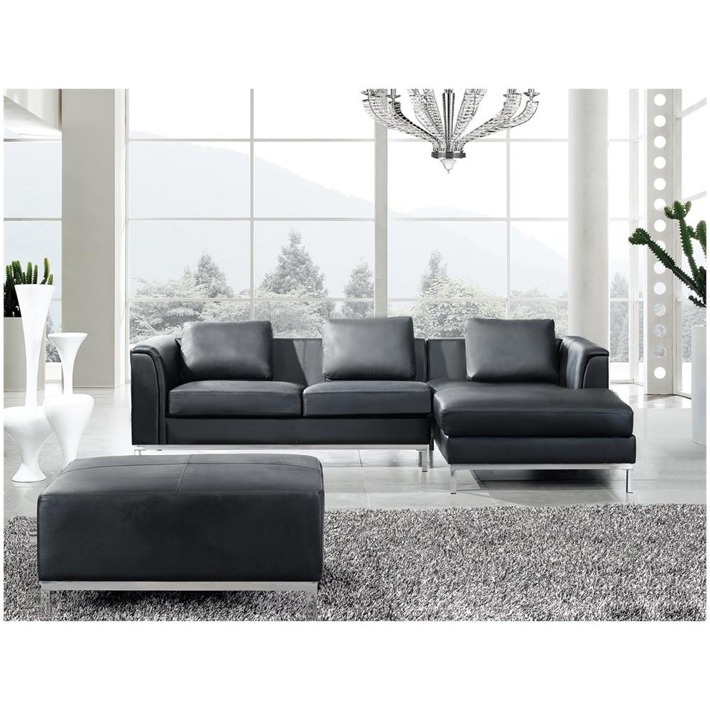 Divano Angolare In Pelle Nera Con Ottomana Oslo Sinistro - Foto 2