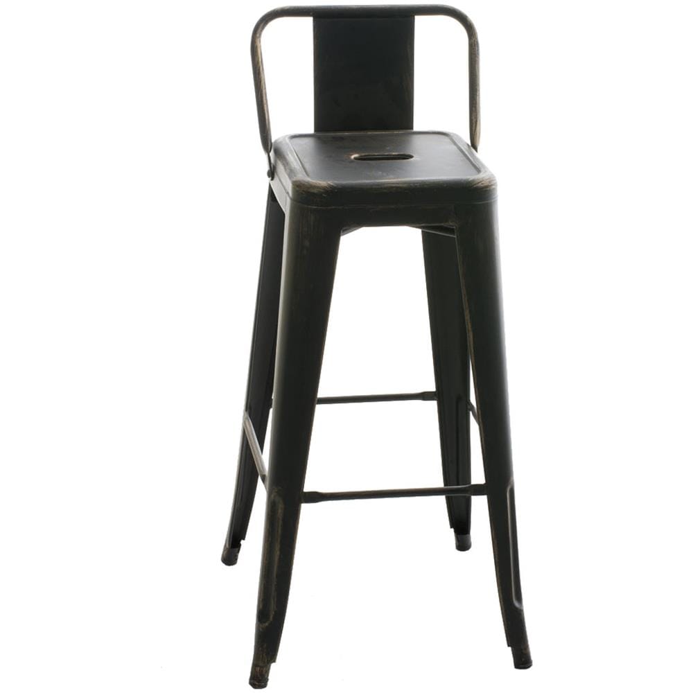 Sgabello Bar in Metallo Mason I Sgabello Alto Bancone Telaio 4 Gambe I Sgabello Industrial, H77CM I Sgabello Pub O Cucina con Schienale Nero-Oro - Foto 1
