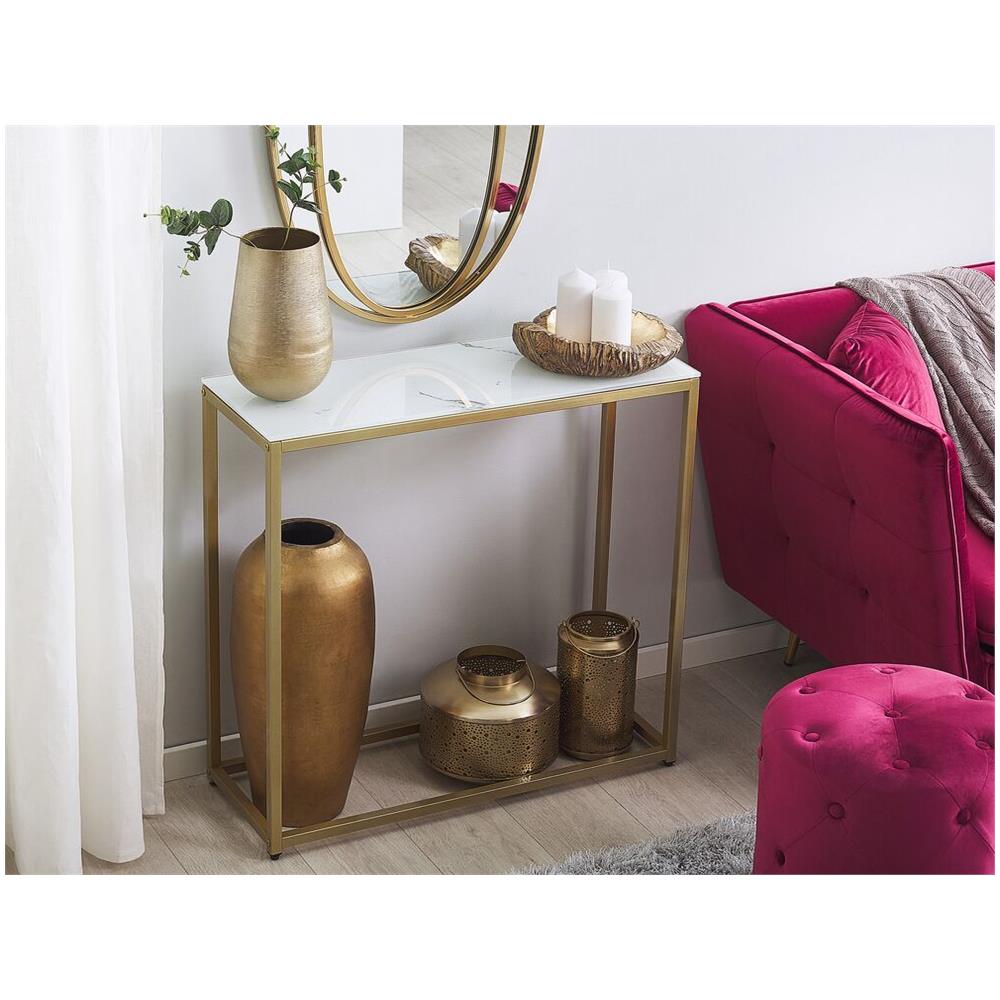 Tavolino Consolle Effetto Marmo Bianco E Oro Delano - Foto 1