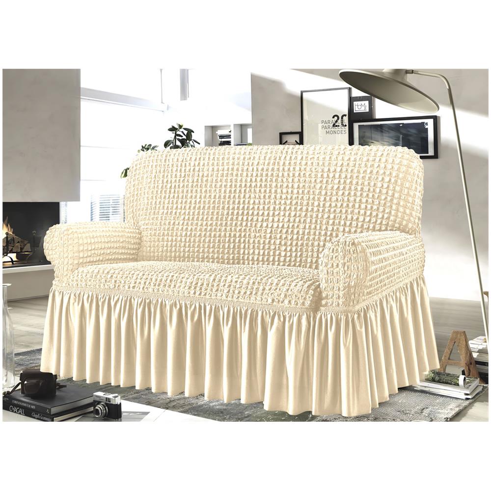 Copridivano Elasticizzato Arricciato Con Volants Tinta Unita Mod Luxory Panna Poltrona Panna - Foto 11