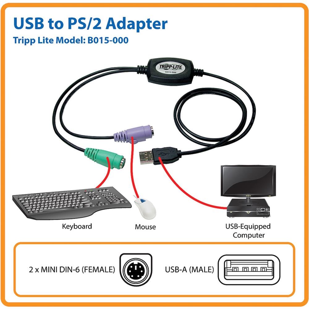 Tripp Lite USB - PS / 2 Adapter USB A 2 x MINI DIN-6 Nero cavo di interfaccia e adattatore - Foto 2