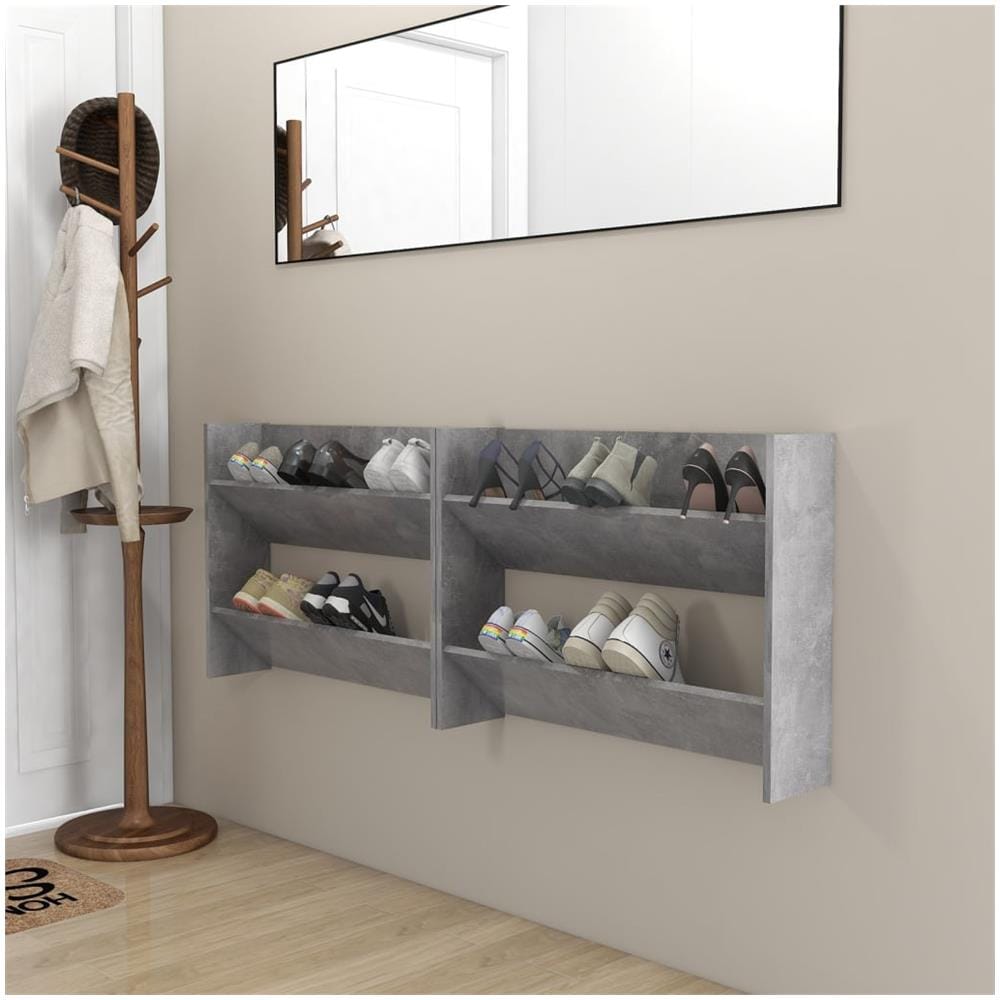 Scarpiere A Muro 2 Pz Grigio Cemento 80x18x60 Cm In Truciolato - Foto 1