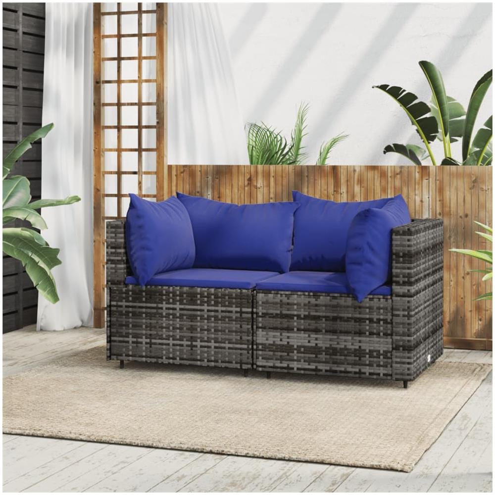 Divani Angolari Da Giardino Con Cuscini 2pz Polyrattan Grigio - Foto 1