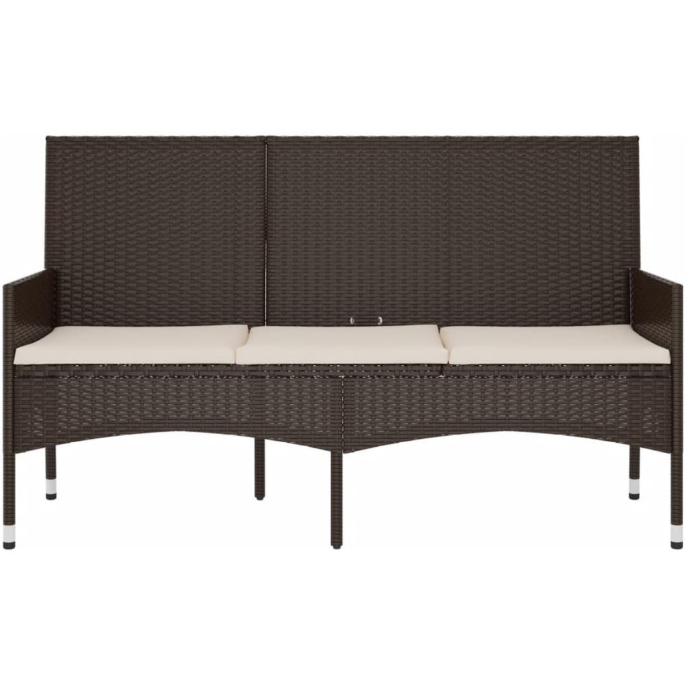 Panca Da Giardino A 3 Posti Con Cuscini In Polyrattan Marrone - Foto 3