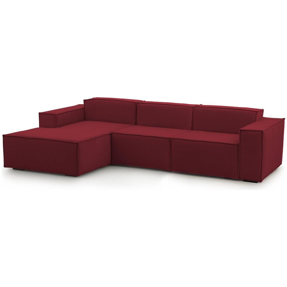 Divano Fisso Jessica, Divano Componibile A 3 Posti Con Penisola Sinistra, 100% Made In Italy, Sofà Moderno In Tessuto, Cm 300x170h70, Rosso - Foto 2