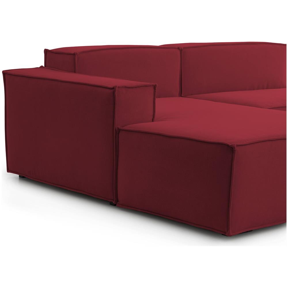 Divano Fisso Jessica, Divano Componibile A 3 Posti Con Penisola Sinistra, 100% Made In Italy, Sofà Moderno In Tessuto, Cm 300x170h70, Rosso - Foto 4