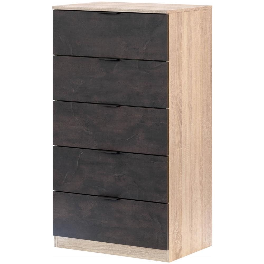 Cassettiera Mesquite, Settimanale A 5 Cassetti, Mobile Comò Per Camera Da Letto, Settimanale Moderno, 60x40h110 Cm, Rovere E Antracite - Foto 2