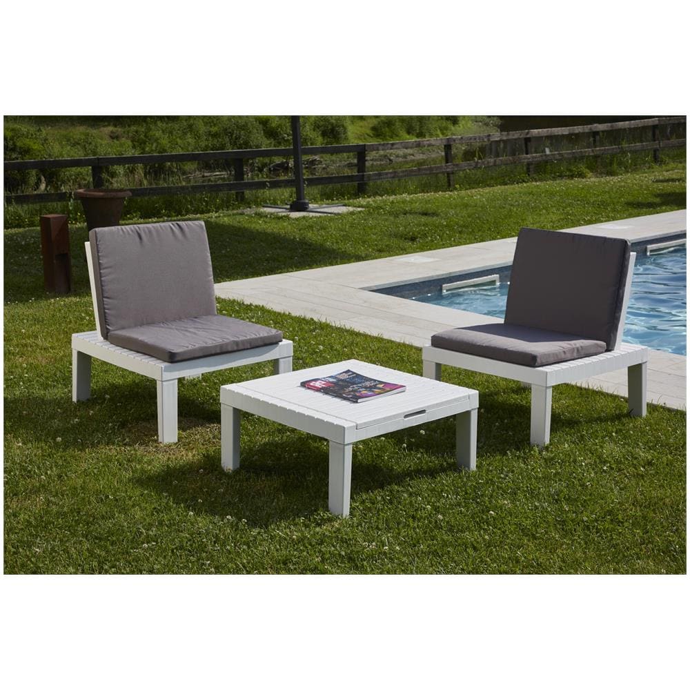 Set Salotto Da Esterno Cervia, Set Da Giardino Con 2 Sedute Con Schienale Ed 1 Modulo Multifunzione, Salottino Con Cuscini, 100% Made In Italy, Bianco - Foto 1