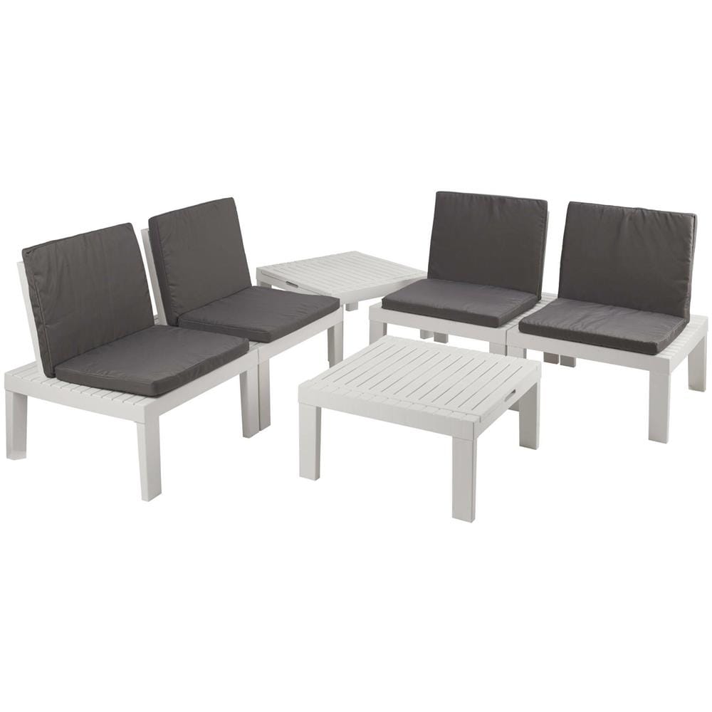 Set Salotto Da Esterno Cervia, Set Da Giardino Con 2 Sedute Con Schienale Ed 1 Modulo Multifunzione, Salottino Con Cuscini, 100% Made In Italy, Bianco - Foto 2