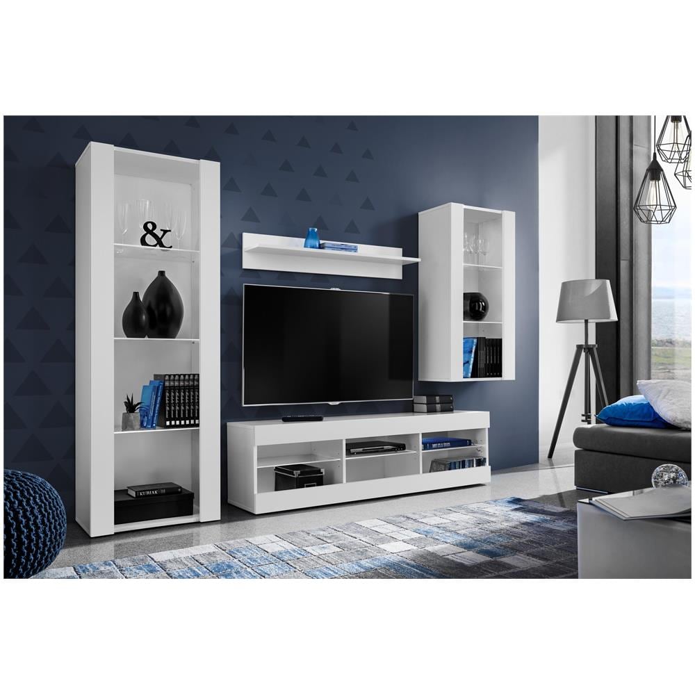 Komodee, Set Di Mobili Porta TV Tivoli Medio RTV, White /White, Senza LED, Larghezza 245 cm x Altezza 159 cm x Profondità 35 cm, Per soggiorno, Camera da letto - Foto 2
