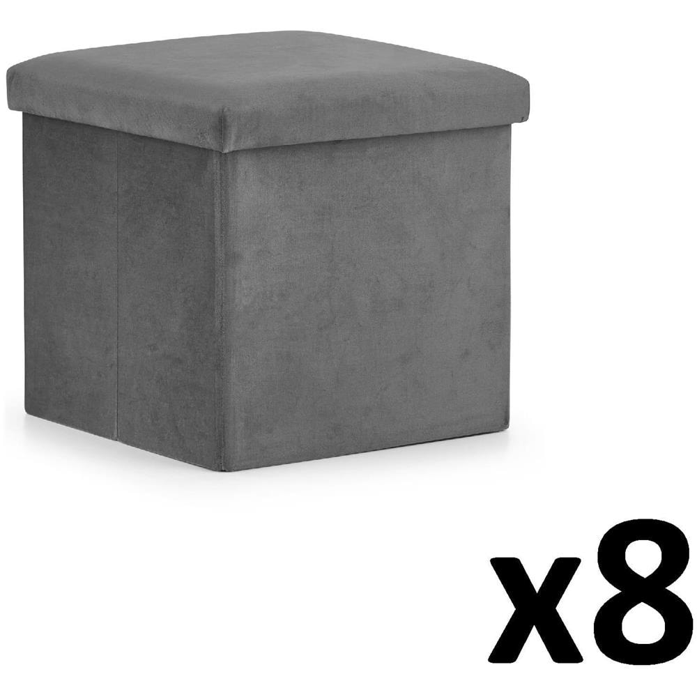 Pouf pieghevole VALORA L - Seduta contenitore in velluto grigio x8 - Foto 1