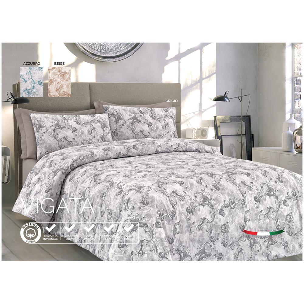 Copripiumino Sacco Piumone In 100% Cotone Disegno Vigata Matrimoniale Beige - Foto 2