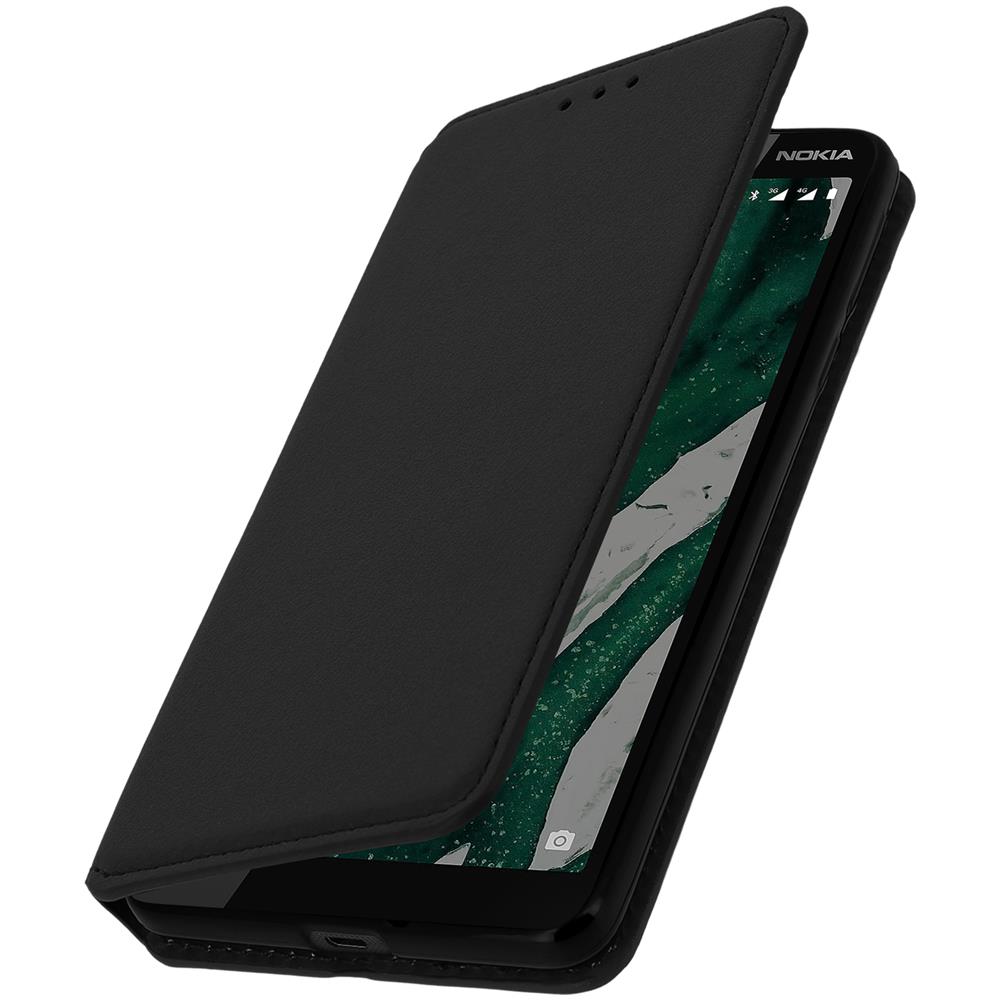 Custodia Nokia 1 Plus Portacarte Funzione Supporto Similpelle Liscia Nero - Foto 2