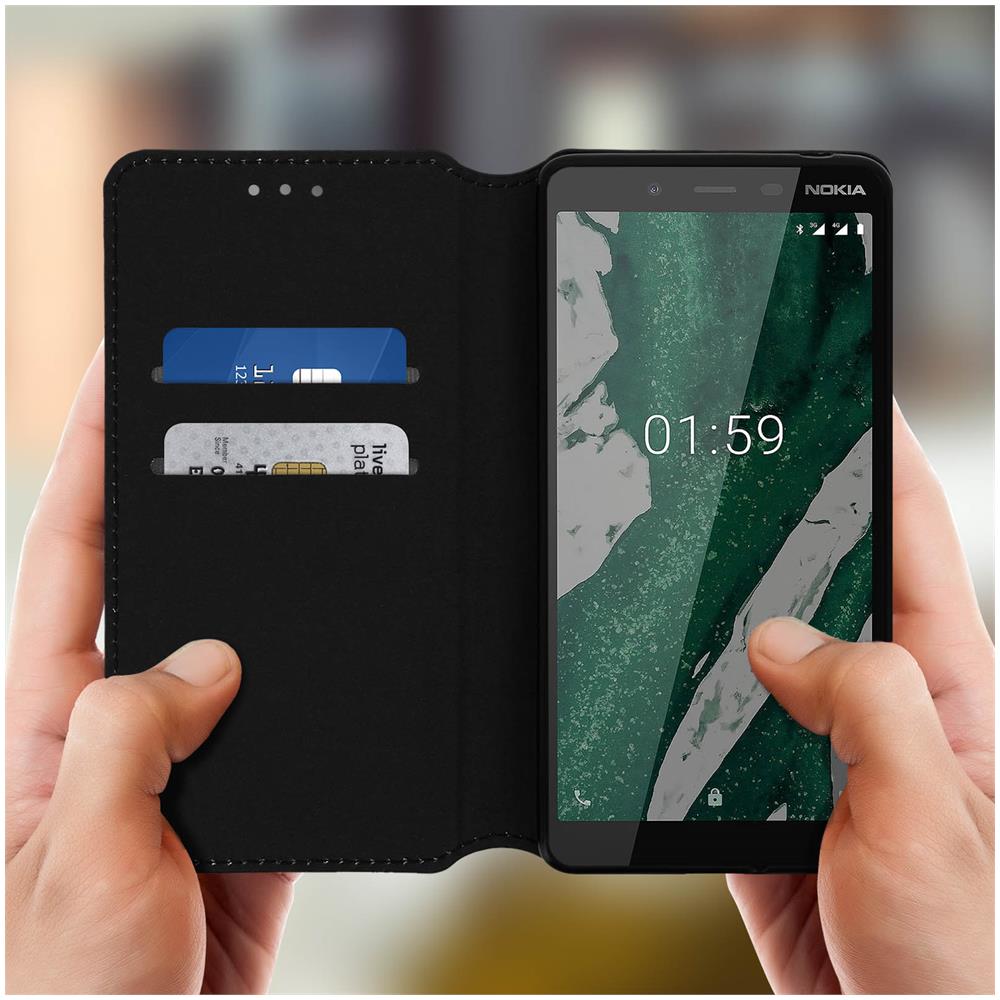 Custodia Nokia 1 Plus Portacarte Funzione Supporto Similpelle Liscia Nero - Foto 5