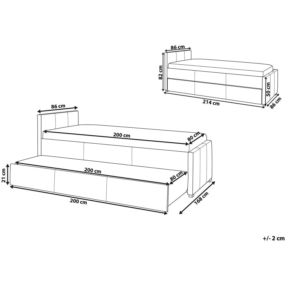 Letto Singolo Con Letto Estraibile In Tessuto Grigio Scuro 80x200 Cm Marmande - Foto 2