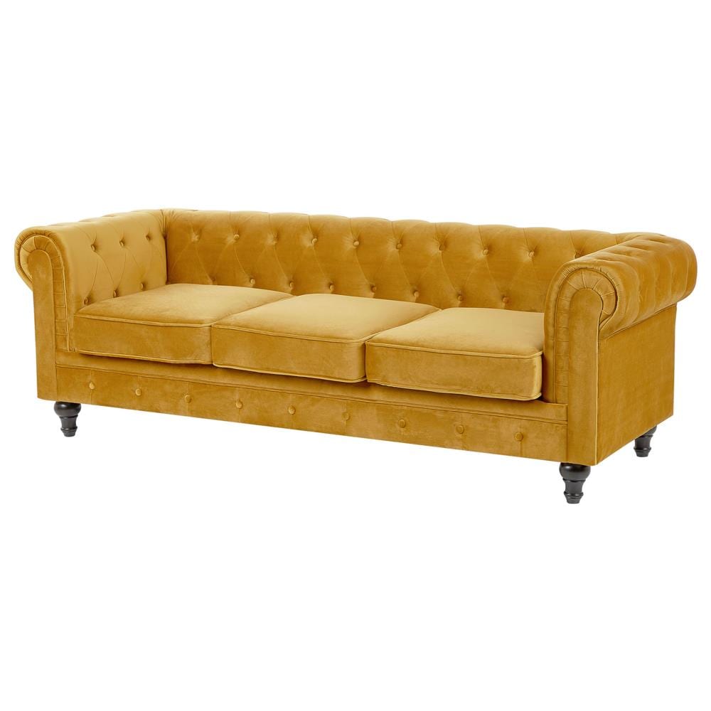 Divano A 3 Posti In Velluto Giallo Chesterfield - Foto 2