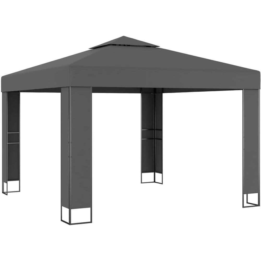 Gazebo con Tetto Doppio e Stringa di Luci LED 3x3 m Antracite - Foto 2