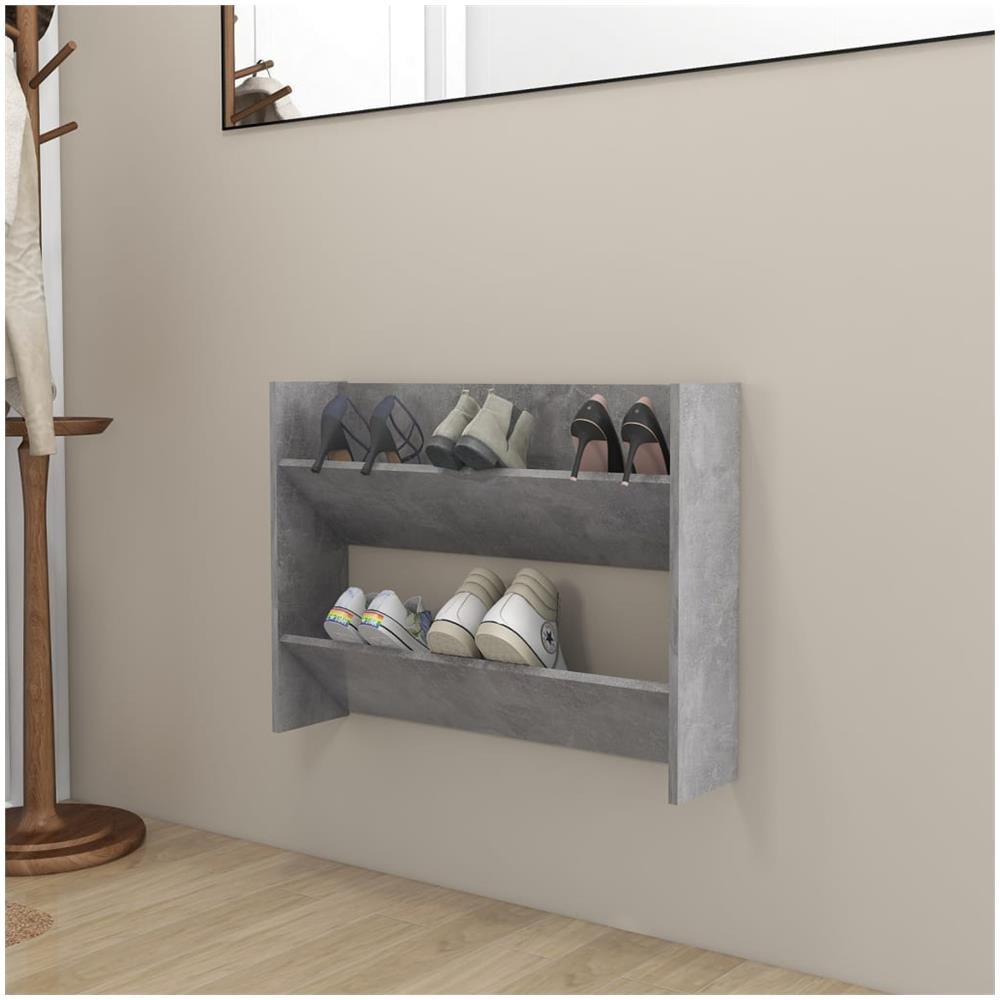 Scarpiera a Muro Grigio Cemento 80x18x60cm in Legno Multistrato - Foto 1