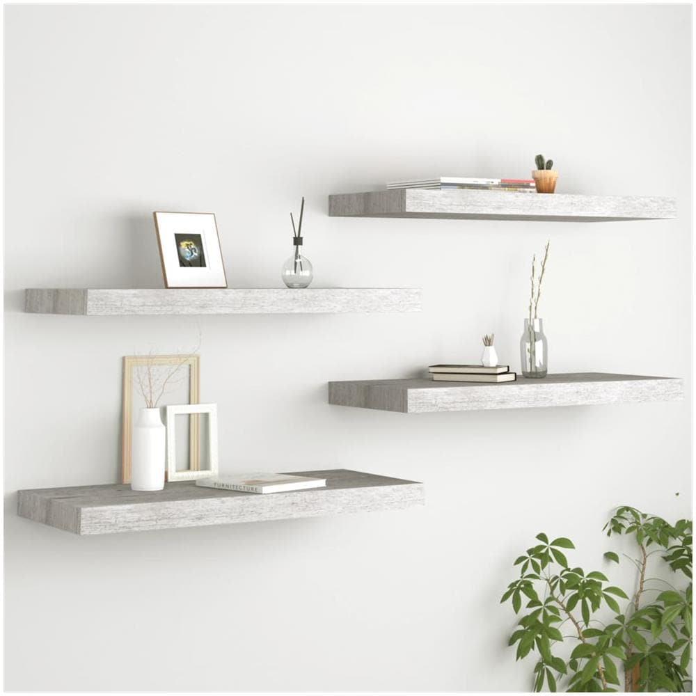 Scaffali A Parete 4 Pz Grigio Cemento 60x23,5x3,8 Cm In Mdf - Foto 1