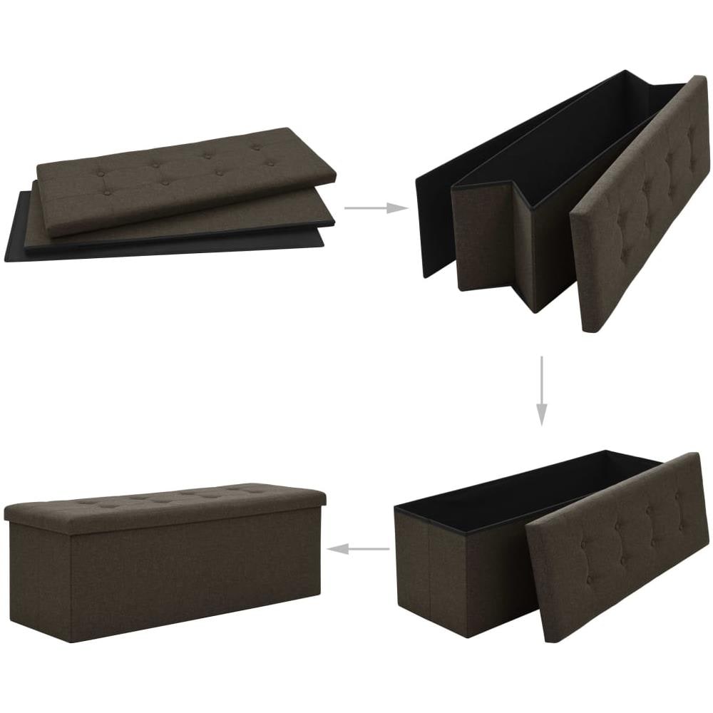 Cassapanca Pieghevole Marrone Scuro In Simil Lino - Foto 7