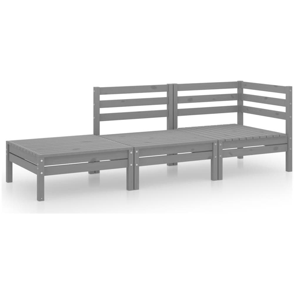 Set Divani da Giardino 3 pz Grigio in Legno Massello di Pino - Foto 2