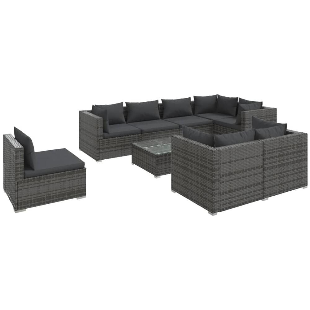 Set Divani Da Giardino 9 Pz Con Cuscini In Polyrattan Grigio - Foto 1