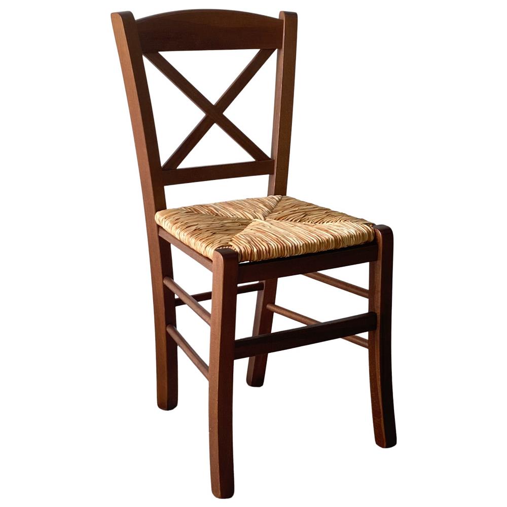 OKAFFAREFATTO Sedia Legno Rustica Croce Noce Scuro Con Seduta In