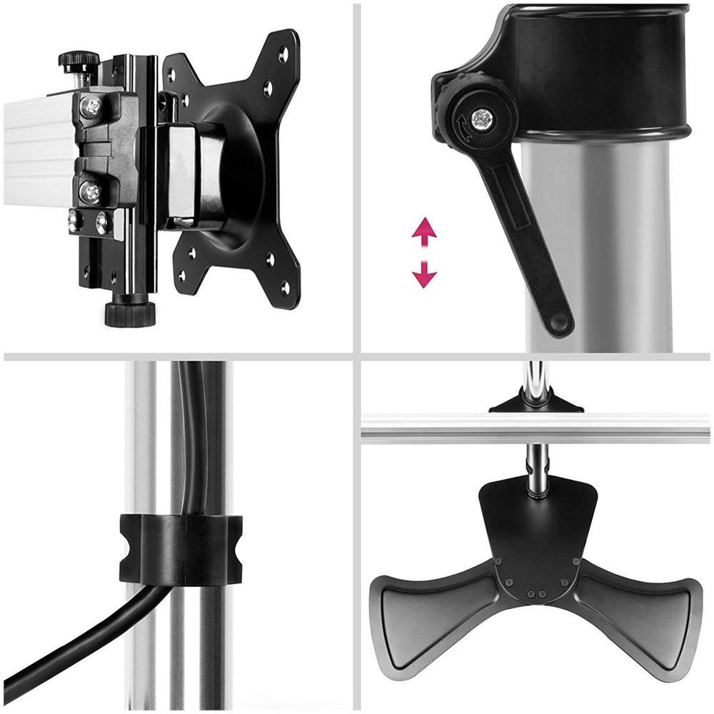 Dm753 Supporto Per 3 Monitor - Base In Acciaio Per Schermi Fino A 24"" - Altezza Regolabile - Guida In Alluminio Per Schermi Fino A 8 Kg - Inclinazione + / -15° - Rotazione Schermi 360° - Foto 6