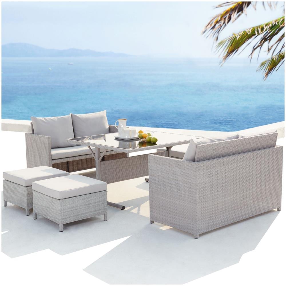 Salotto Da Giardino A Incasso 8 Posti Resina Intrecciata Grigio/bianco Nouméa - Foto 2