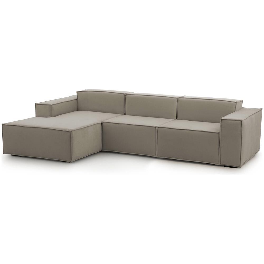 Divano Fisso Jessica, Divano Componibile A 3 Posti Con Penisola Sinistra, 100% Made In Italy, Sofà Moderno In Tessuto, Cm 300x170h70, Tortora - Foto 2