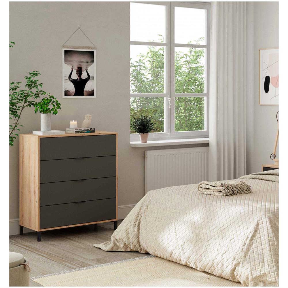 Cassettiera Rochester, Settimanale A 4 Cassetti, Mobile Comò Per Camera Da Letto, Comò Moderno, 76x40h94 Cm, Rovere Nodi E Antracite - Foto 1