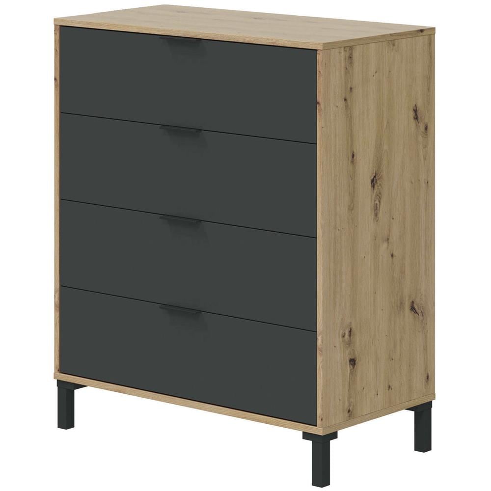 Cassettiera Rochester, Settimanale A 4 Cassetti, Mobile Comò Per Camera Da Letto, Comò Moderno, 76x40h94 Cm, Rovere Nodi E Antracite - Foto 2