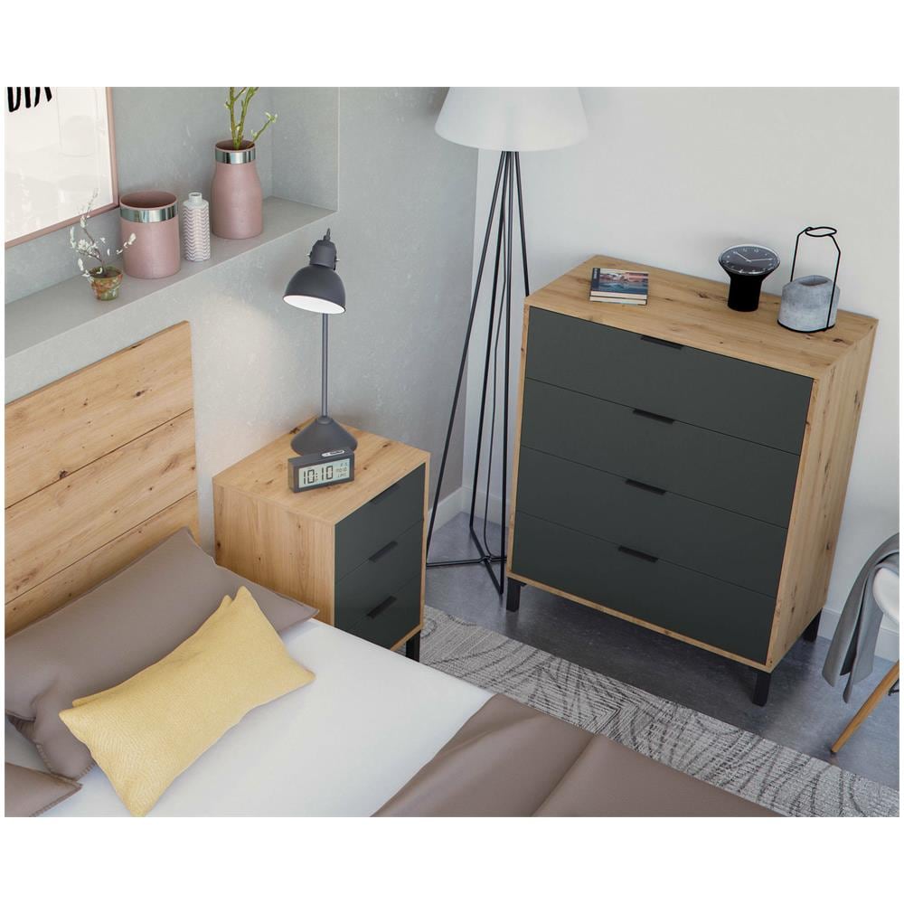 Cassettiera Rochester, Settimanale A 4 Cassetti, Mobile Comò Per Camera Da Letto, Comò Moderno, 76x40h94 Cm, Rovere Nodi E Antracite - Foto 4