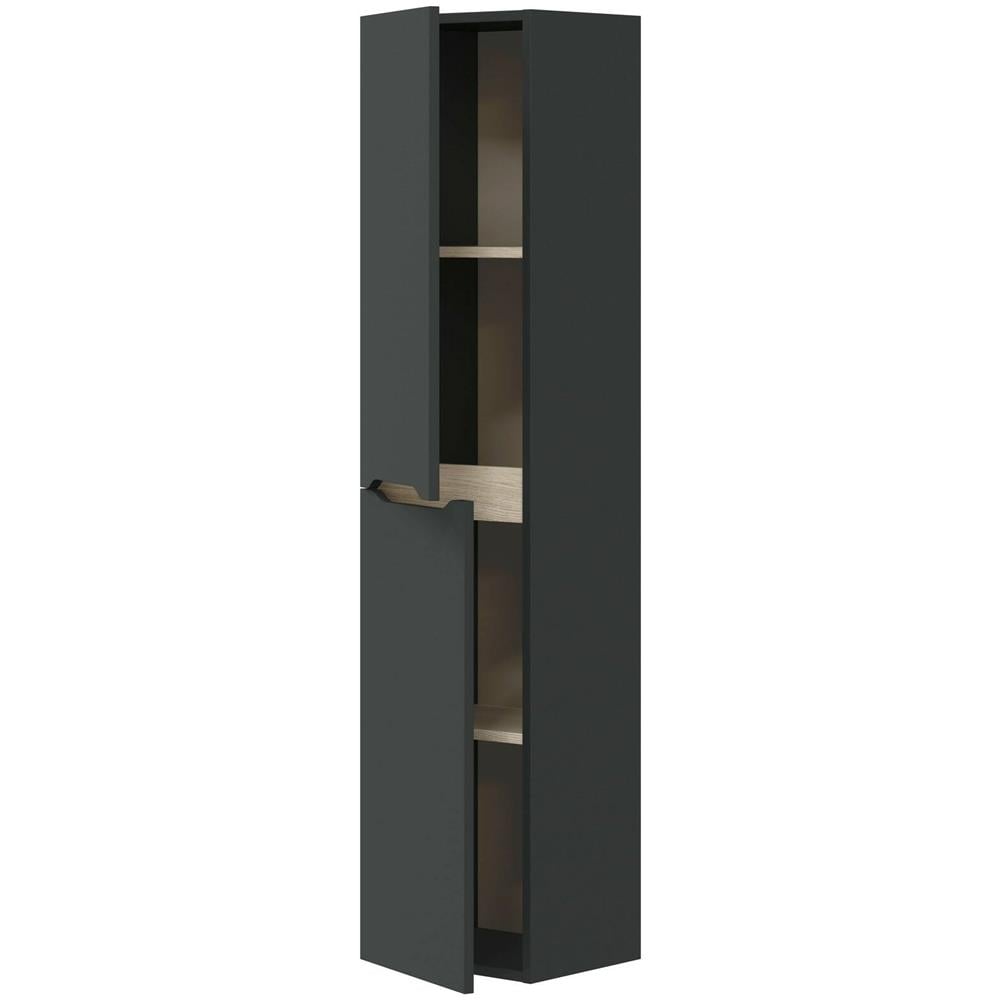 Colonna Bagno Williamsburg, Pensile Bagno Sospeso A 2 Ante, Armadio Alto, 31x26h135 Cm, Antracite E Rovere - Foto 2
