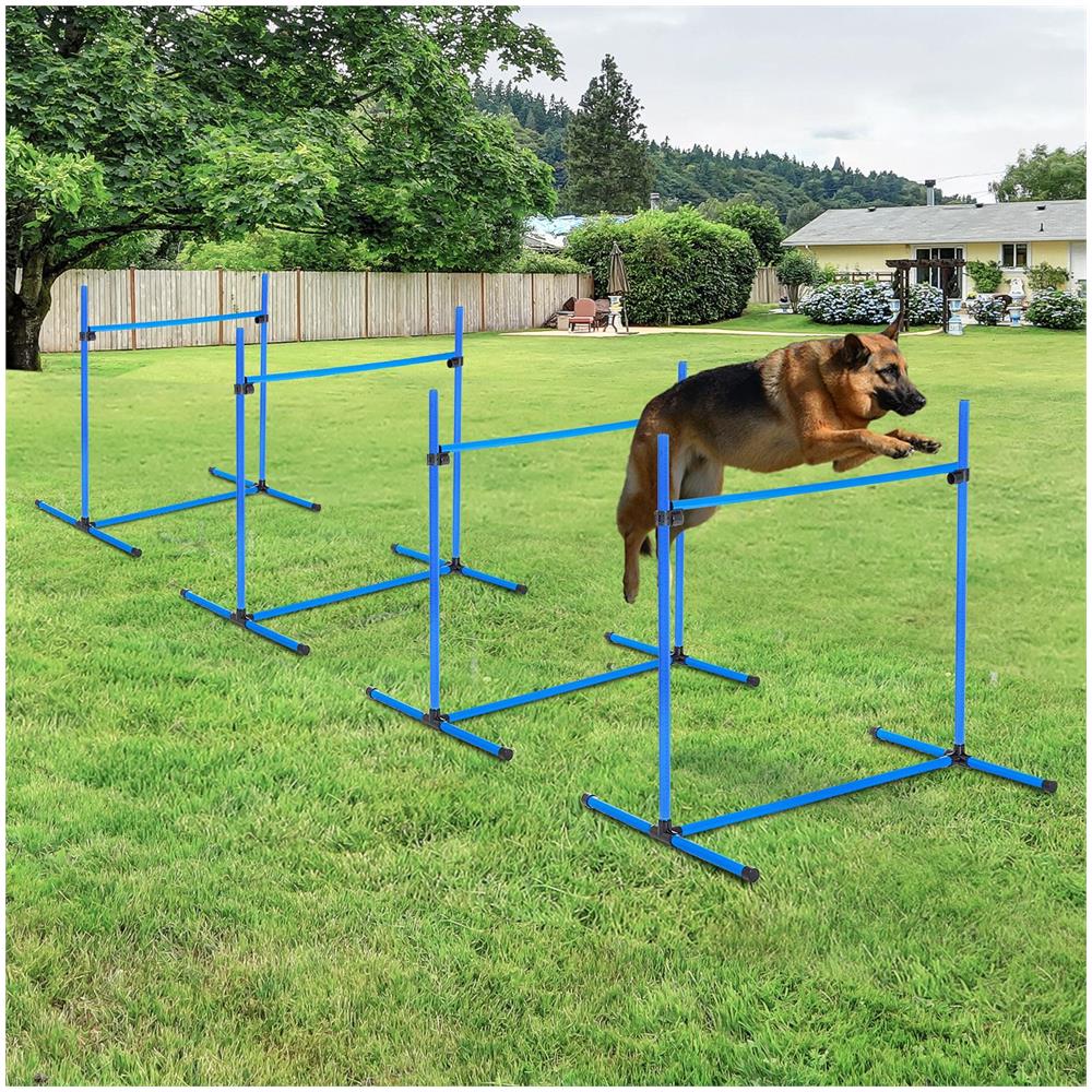 Set di 4 Ostacoli Agility Dog per Addestramento Cani ad Altezza Regolabile con Borsa da Trasporto Inclusa, 99x65x94cm, Blu - Foto 2