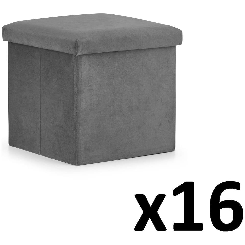 Pouf pieghevole VALORA M - Seduta contenitore in velluto grigio 30x30x30cm x 16 - Foto 1