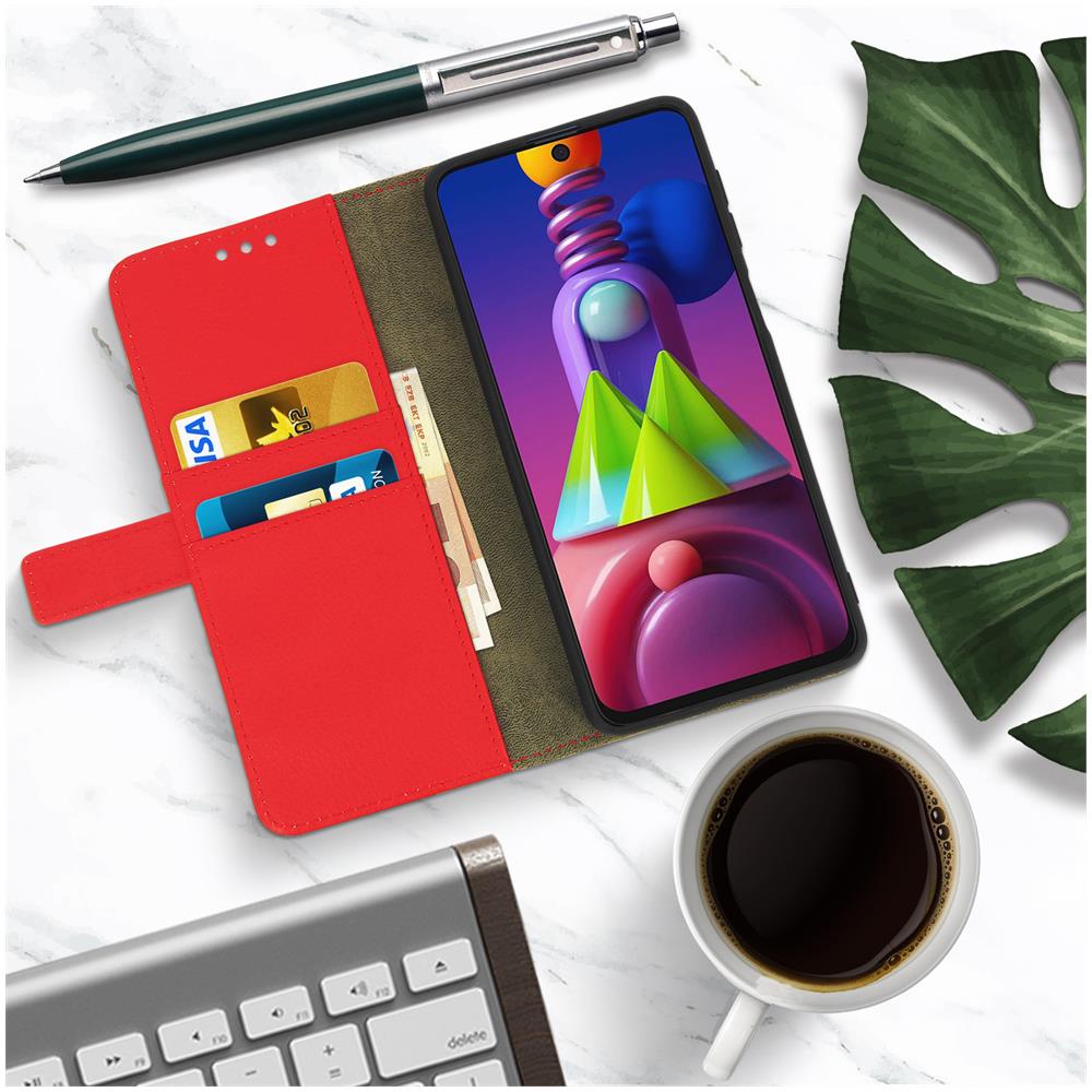 Custodia Samsung Galaxy M51 Portafoglio Supporto Video Soft Touch Rosso - Foto 5
