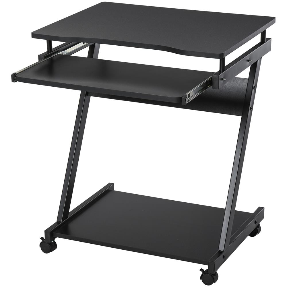 Tavolo Scrivania Porta Pc Piano Tastiera A Scomparsa E 4 Ruote, Nero - Foto 8