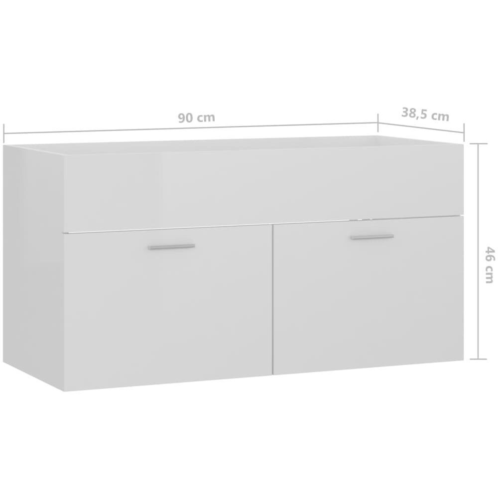Mobile Lavabo Bianco Lucido 90x38,5x46 cm in Legno Multistrato - Foto 8