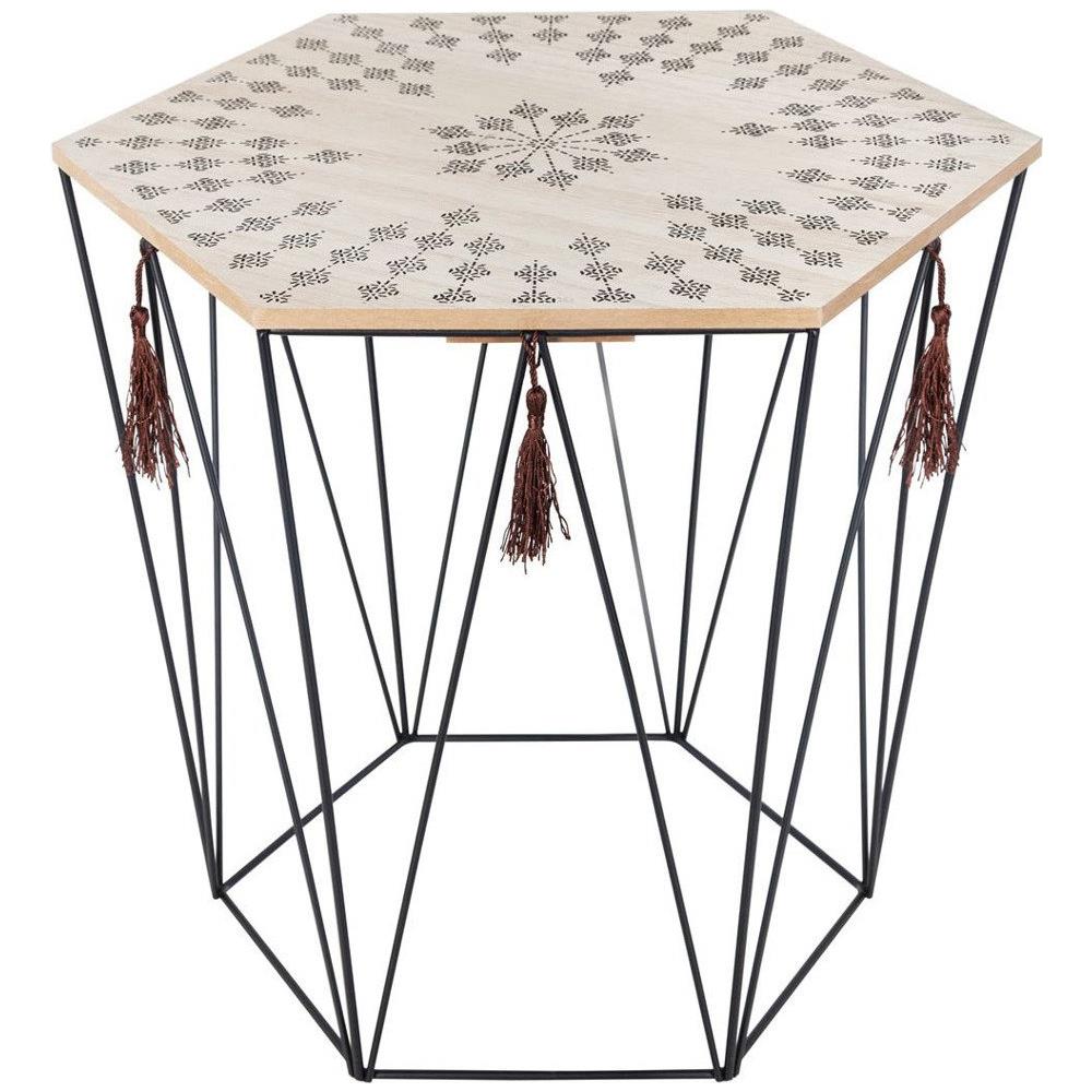 Tavolino In Legno E Metallo, Piano Esagonale Con Disegni, Design Moderno Adatto A Molti Ambienti. - Foto 1