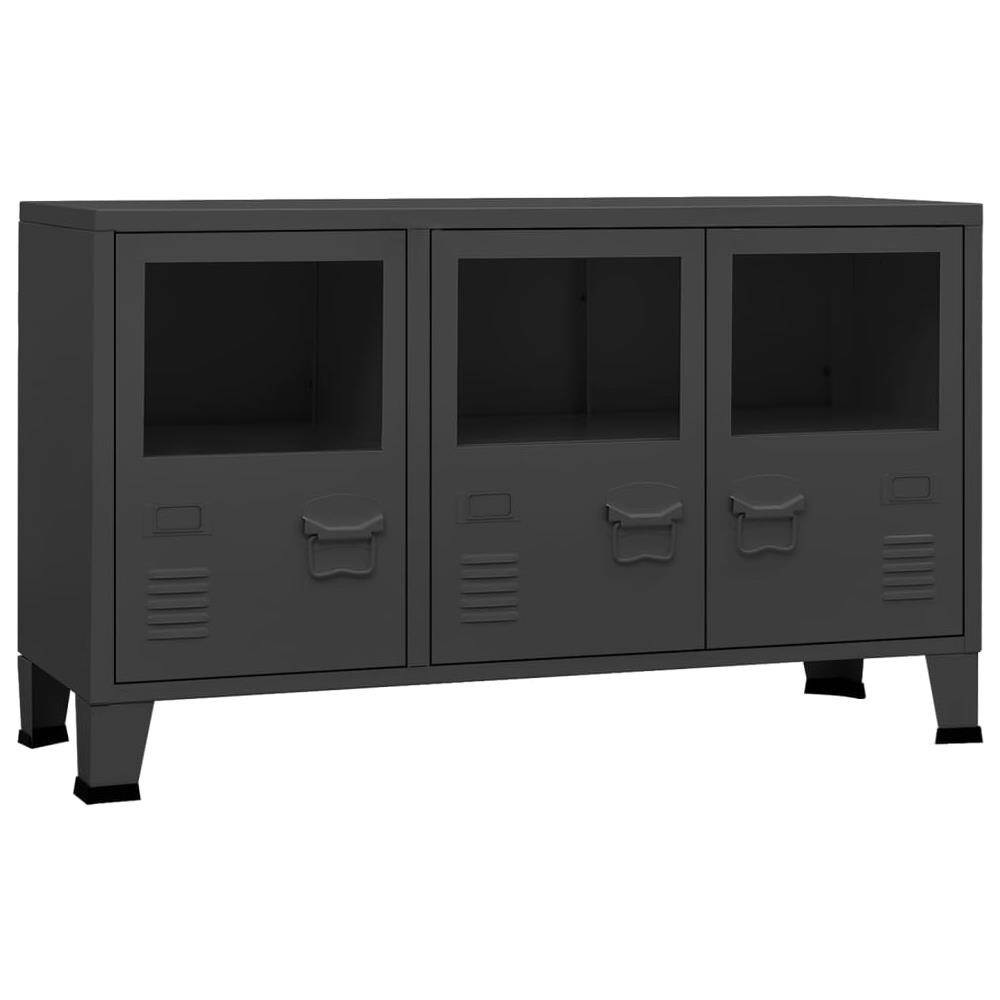 Credenza Antracite Industriale 105x35x62 Cm In Metallo E Vetro - Foto 2