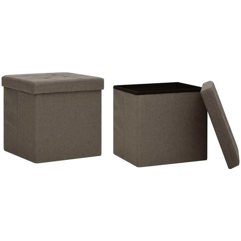 Pouf Con Contenitore Pieghevoli 2 Pz Marroni In Simil Lino - Foto 2