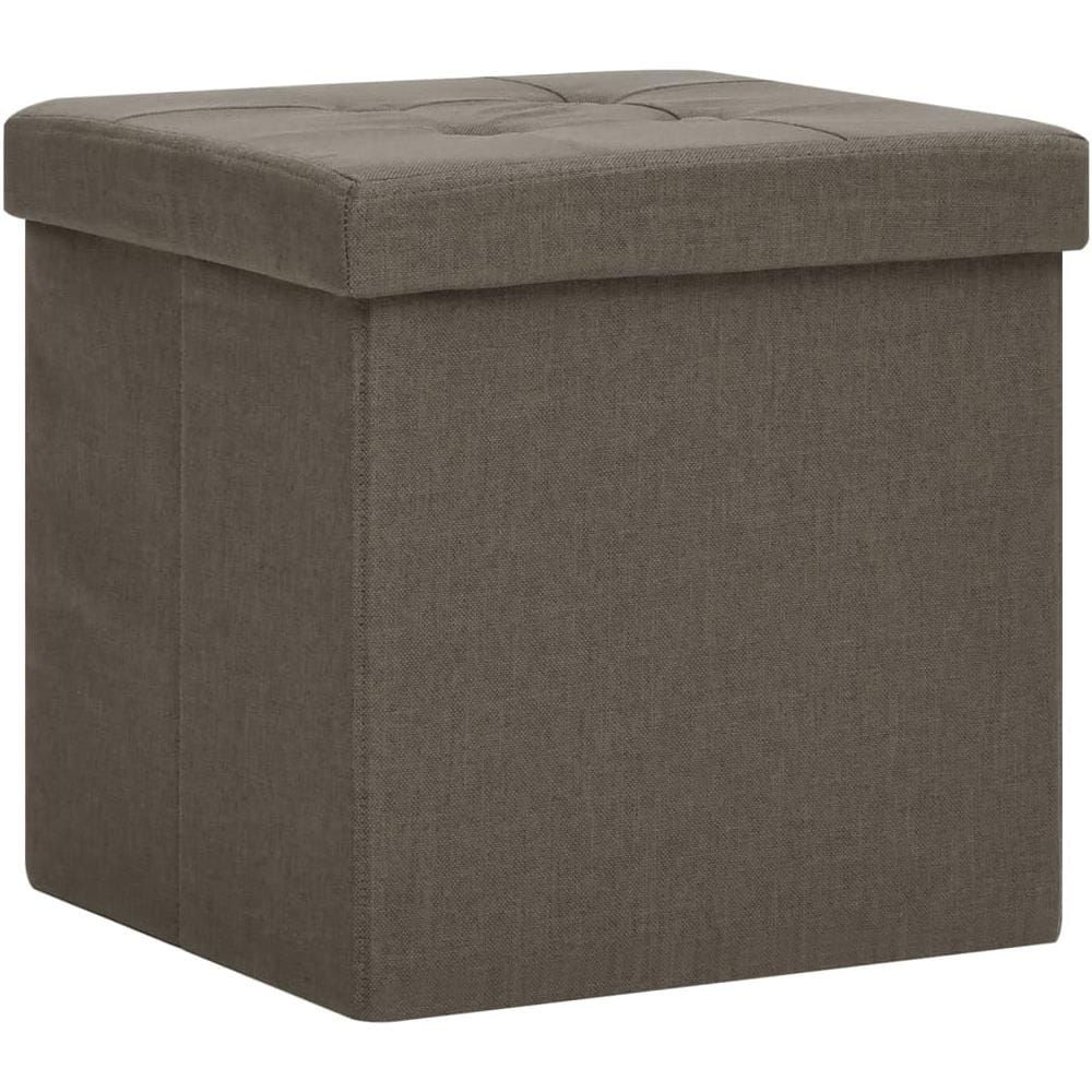 Pouf Con Contenitore Pieghevoli 2 Pz Marroni In Simil Lino - Foto 3