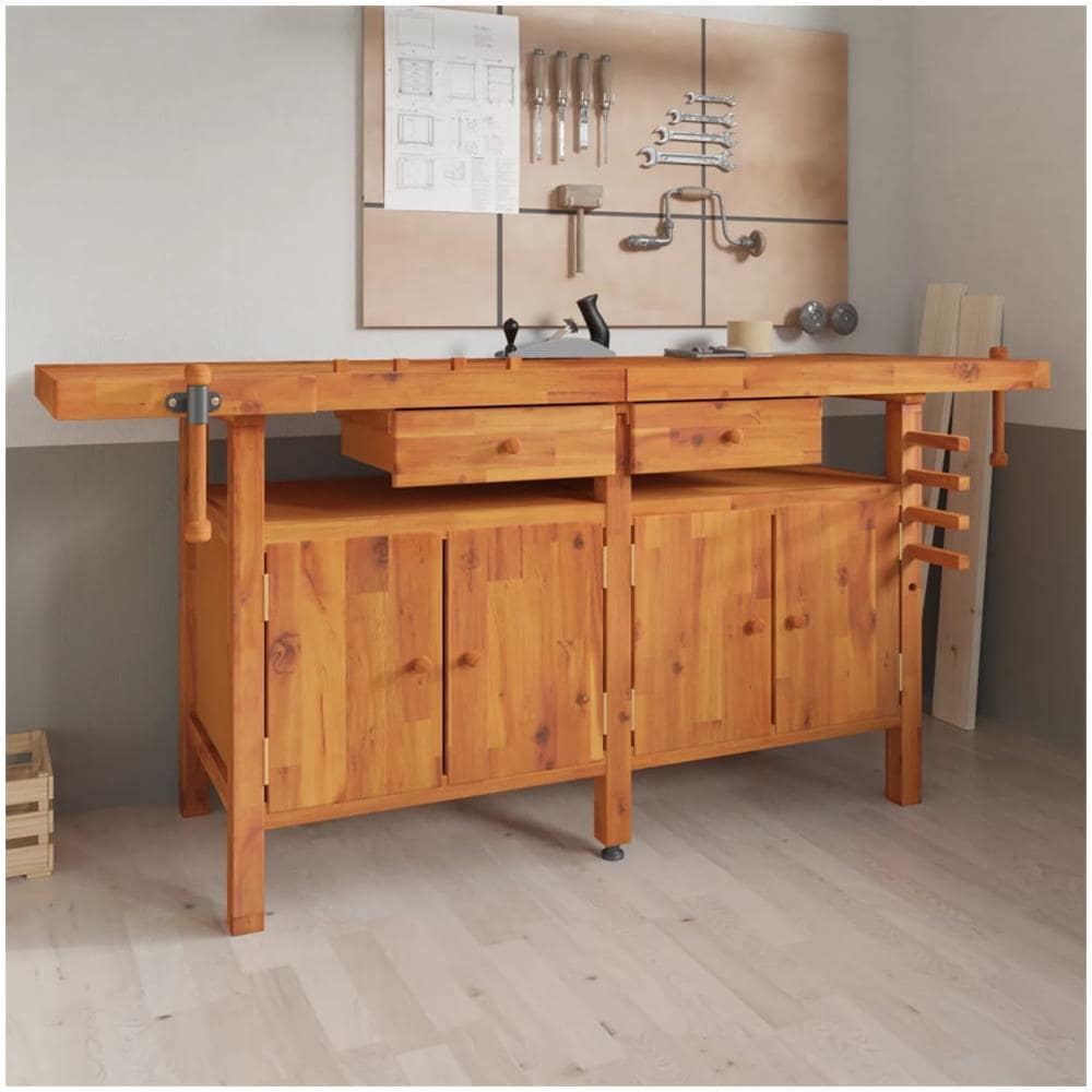 Banco Lavoro Cassetti E Morse 192x62x83cm Legno Massello Acacia - Foto 1