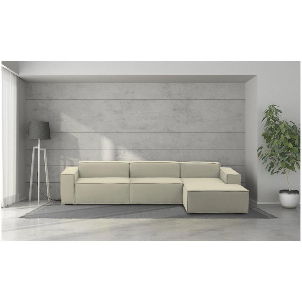 Divano Fisso Raffaella, Divano Componibile A 4 Posti Con Penisola Destra, 100% Made In Italy, Sofà Moderno In Tessuto, Cm 340x170h70, Beige - Foto 1