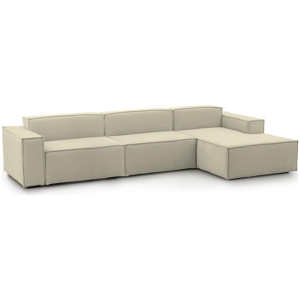 Divano Fisso Raffaella, Divano Componibile A 4 Posti Con Penisola Destra, 100% Made In Italy, Sofà Moderno In Tessuto, Cm 340x170h70, Beige - Foto 2