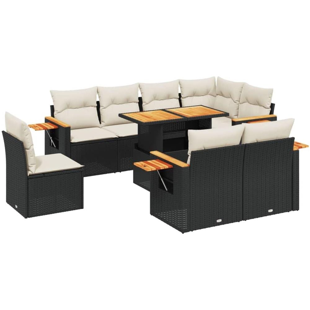 Set Divani da Giardino 9 pz con Cuscini Nero in Polyrattan - Foto 1