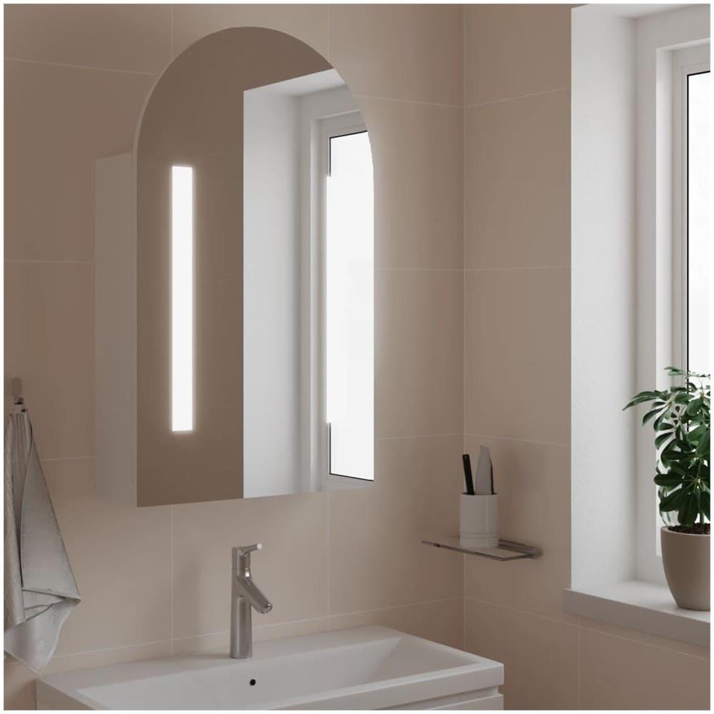 Armadietto Bagno con Specchio e LED ad Arco Bianco 42x13x70 cm - Foto 2